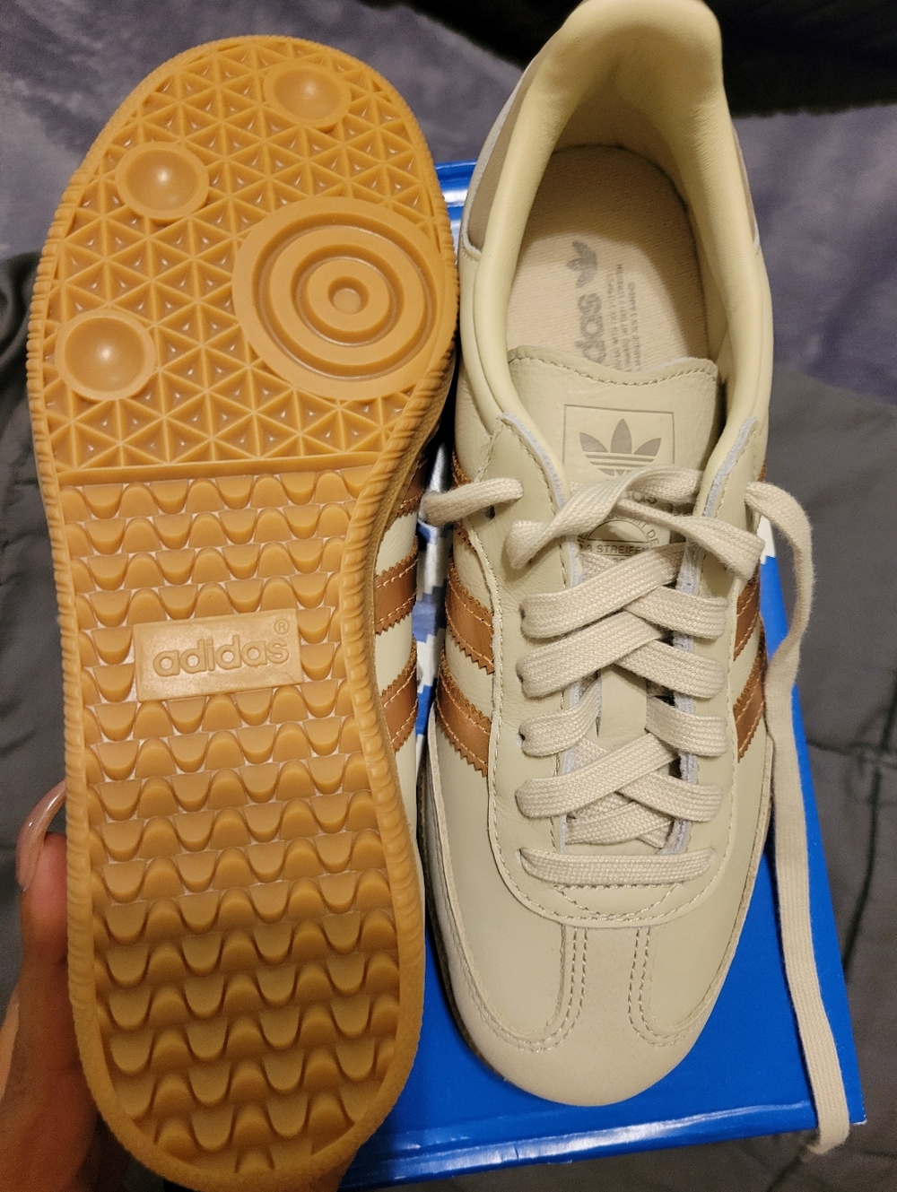 adidas Womens Cream & Brown Samba-Inspired Sneakers